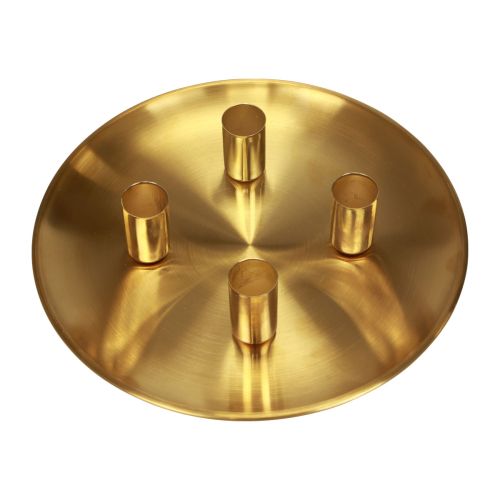 Floristik24 Castiçal em bastão dourado Ø2,5cm placa de vela metal Ø23cm