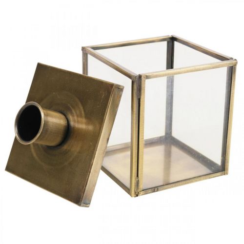 Floristik24 Castiçal de metal arte vidro cubo vintage latão 7,5 cm