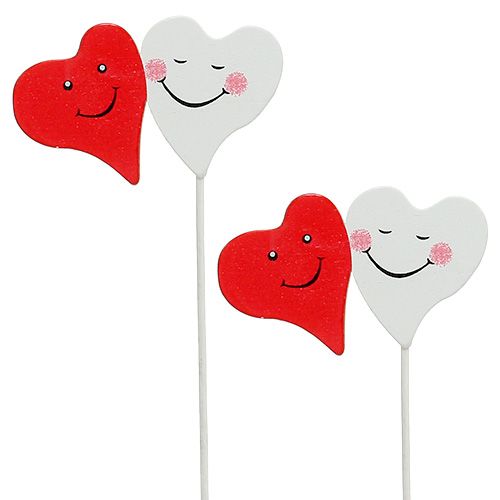 Floristik24 Plug duplo coração vermelho, branco 8cm x 5cm 12pcs