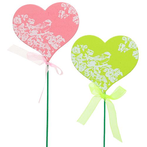 Floristik24 Plugue coração rosa, verde 8,5 cm x 7,5 cm 12 peças