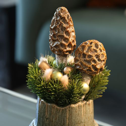 Cogumelo morel artificial decorativo para vasos de plantas e mesas, 13 cm, 2 peças | Floristik24.pt