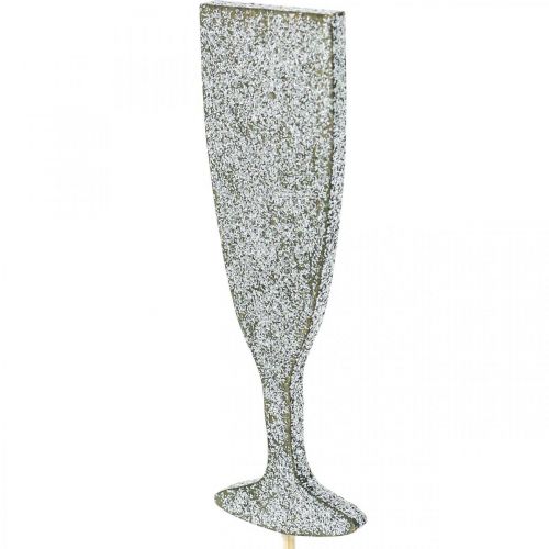Decoração de Réveillon taça de champanhe bujão flor prata 9cm 18uds