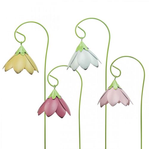 Estacas de jardim de metal decorativas flores coloridas estacas de cama L34 4 unidades