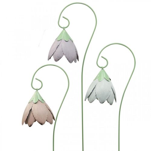 Floristik24 Estacas de jardim de metal decorativas flores rosa roxo branco L58cm 3 unidades