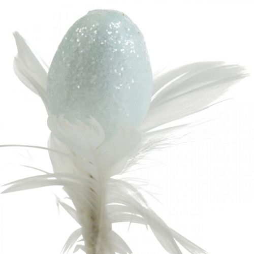 Floristik24 Ovos de Páscoa artificiais em palito ovo decorativo pastel com penas Alt.4cm 18 unidades