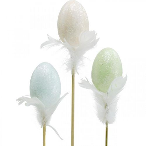 Floristik24 Ovos de páscoa artificiais em uma vara pastel ovo decoração de páscoa H6cm 6pcs