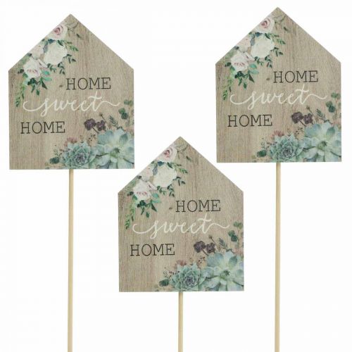 Floristik24 Plugues de flores madeira Home Sweet Home decoração 6,5x7,5cm 18 un