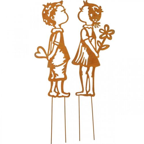 Floristik24 Plugues nostálgicos, menino e menina, decoração de jardim, pátina de plugue de flores L46,5cm conjunto de 2