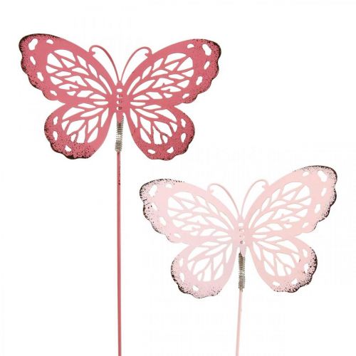 Estaca de jardim borboleta metal rosa H30cm 6 pçs
