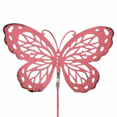 Estaca de jardim borboleta metal rosa H30cm 6 pçs