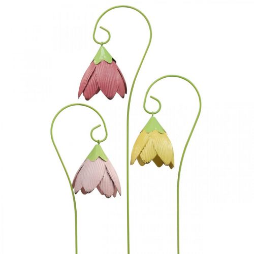 Floristik24 Estacas de jardim de metal decorativas flores rosa rosa amarelo L58cm 3 unidades