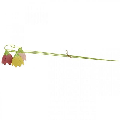 Floristik24 Estacas de jardim de metal decorativas flores rosa rosa amarelo L58cm 3 unidades