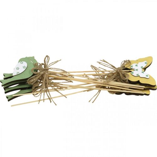 Itens Borboleta de pássaro plug, decoração de madeira, decoração de mola de plugue de planta verde, amarelo L24/25cm 12pcs