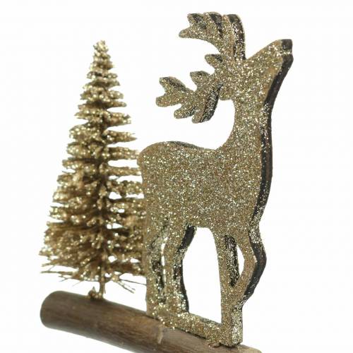 Floristik24 Deco plug renas e anjo com abeto madeira brilhante ouro H45cm 3uds