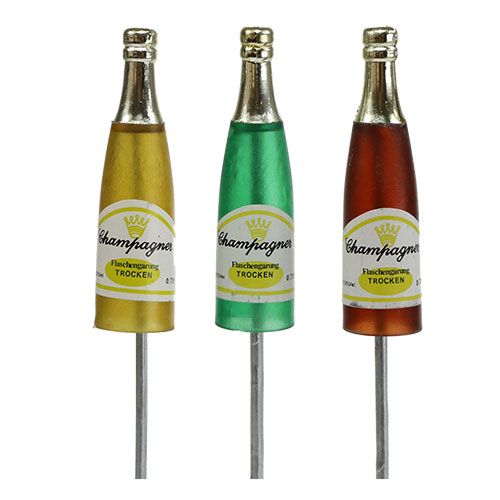 Floristik24 Encaixe garrafas de champanhe marrom, verde, amarelo 7,5 cm L28,5 cm 12 peças