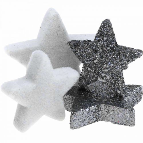 Floristik24 Decoração de dispersão estrelas de Natal cinza/preto Ø4/5cm 40p