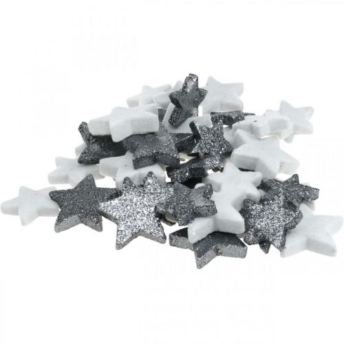 Floristik24 Decoração de dispersão estrelas de Natal cinza/preto Ø4/5cm 40p