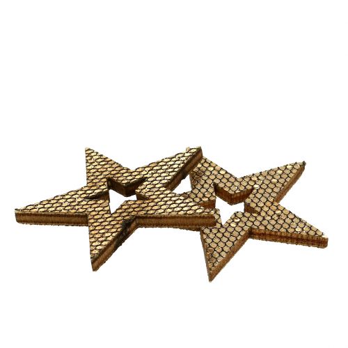 Itens Decoração com estrela de madeira dourada polvilhada 4 cm 48 unidades