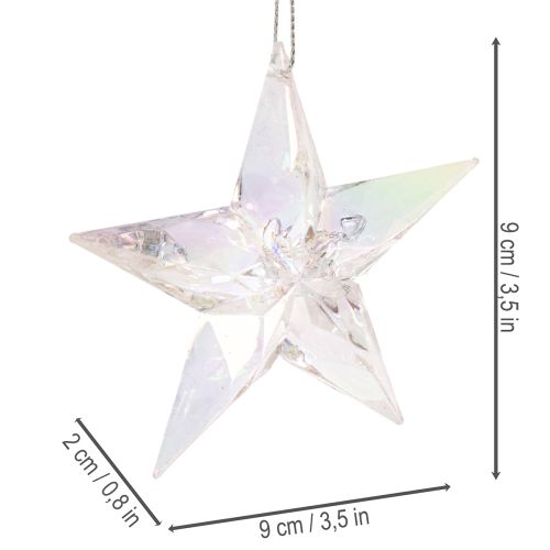 Enfeites decorativos em forma de estrela, acrílico transparente iridescente, para árvore de Natal, 9 cm, 6 peças | Floristik24.pt