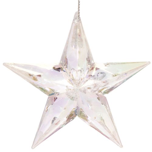 Enfeites decorativos em forma de estrela, acrílico transparente iridescente, para árvore de Natal, 9 cm, 6 peças | Floristik24.pt