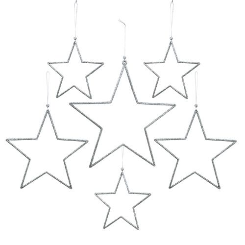 Floristik24 Conjunto de estrelas para pendurar prata, mica 17-34cm