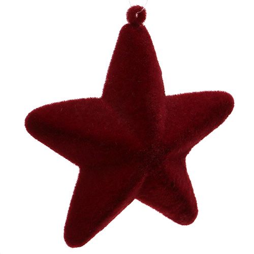 Itens Estrela flocada em vermelho escuro 10cm