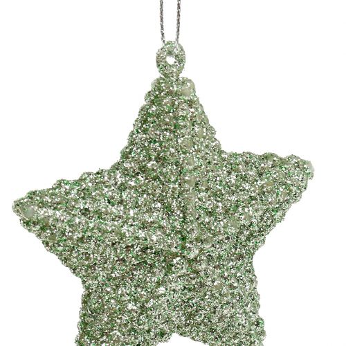 Itens Estrela com mica verde menta 7,5 cm 12 unidades