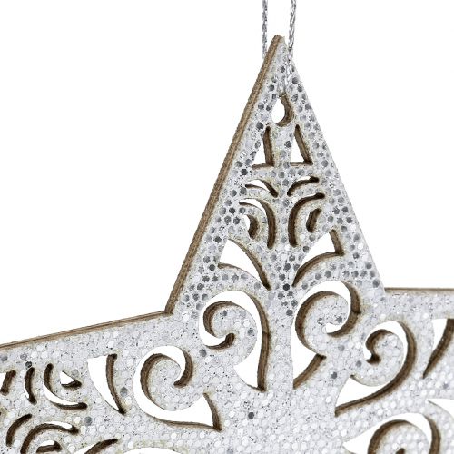 Floristik24 Estrela prateada para pendurar 8 cm - 12 cm 9 unidades