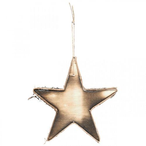 Estrela de madeira para pendurar enfeites de árvore de Natal com chamas da natureza H15cm
