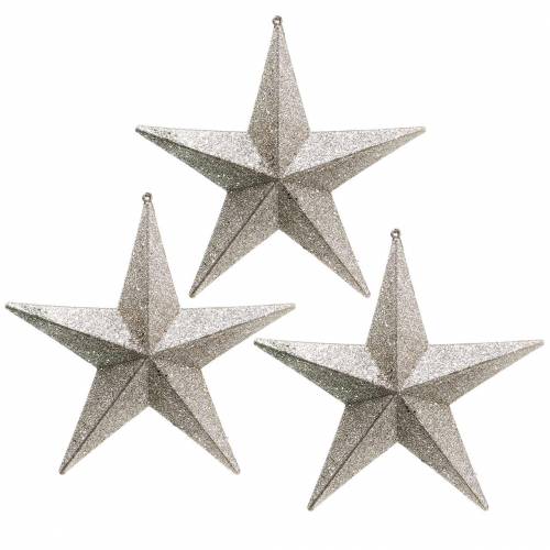 Floristik24 Estrelas de brilho para pendurar champanhe Ø21cm 3pcs