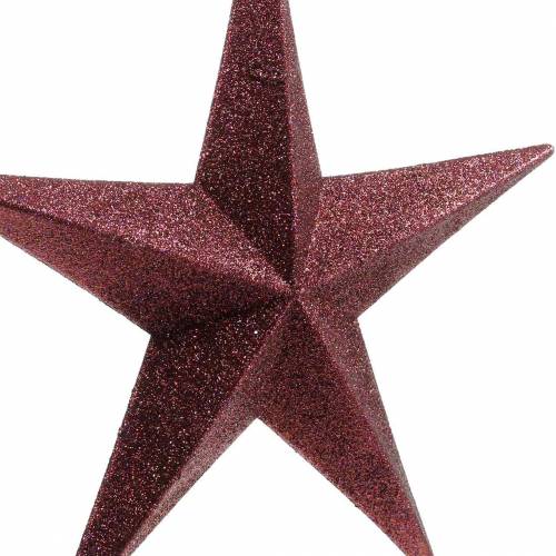 Floristik24 Estrela de purpurina para pendurar Borgonha Ø30cm