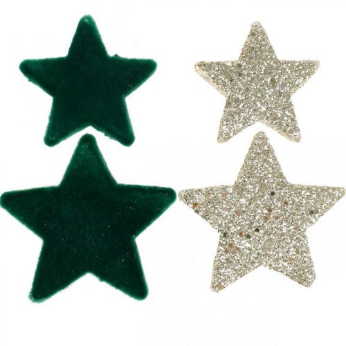 Estrelas granuladas misturam verde e dourado Natal 4cm/5cm 40p