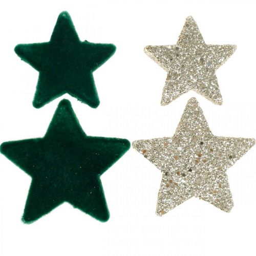 Floristik24 Decoração polvilhada estrela mistura verde e dourado Natal 4cm/5cm 40 un