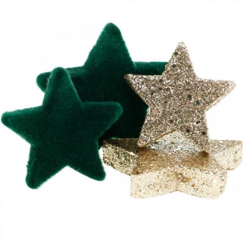 Floristik24 Decoração polvilhada estrela mistura verde e dourado Natal 4cm/5cm 40 un