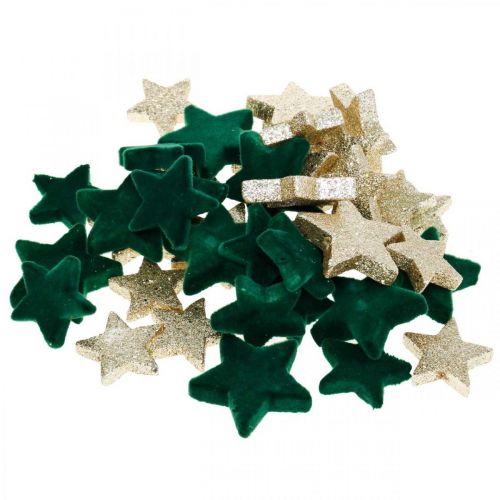 Floristik24 Decoração polvilhada estrela mistura verde e dourado Natal 4cm/5cm 40 un
