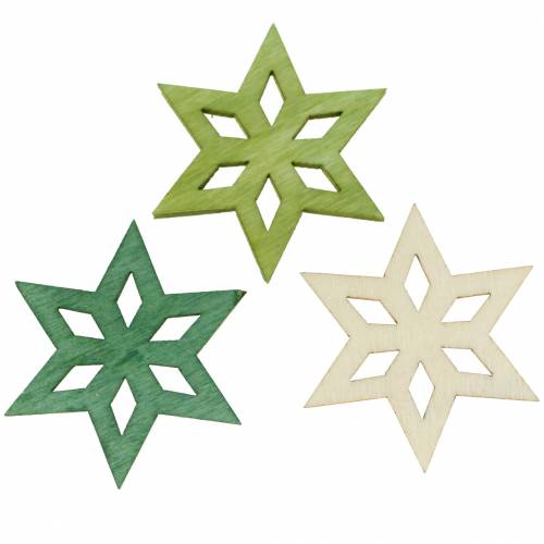 Floristik24 Decoração dispersa estrela de madeira mistura verde 4cm 72 un