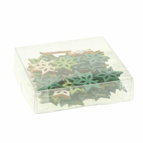 Floristik24 Decoração dispersa estrela de madeira mistura verde 4cm 72 un