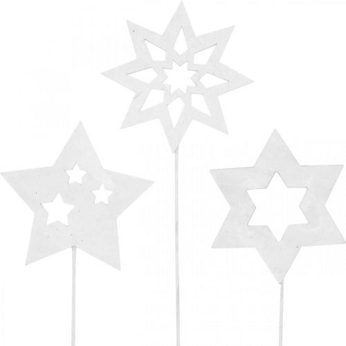 Floristik24 Estrelas de plugue de flores, Advento, decoração de flores, estrelas de madeira naturais, brancas, glitter dourado C27/28,5 cm 18 peças