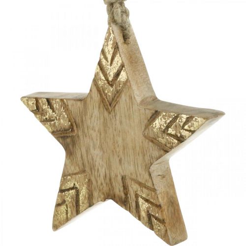 Floristik24 Estrela de madeira de manga natural, decorações douradas para árvores de Natal 12 cm 4 unidades