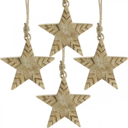 Itens Natureza de madeira de manga estrela, decorações douradas para árvores de Natal 12 cm 4 unidades