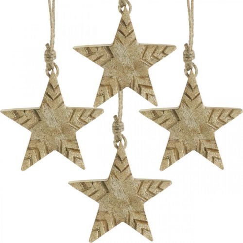 Floristik24 Estrela de madeira de manga natural, decorações douradas para árvores de Natal 12 cm 4 unidades