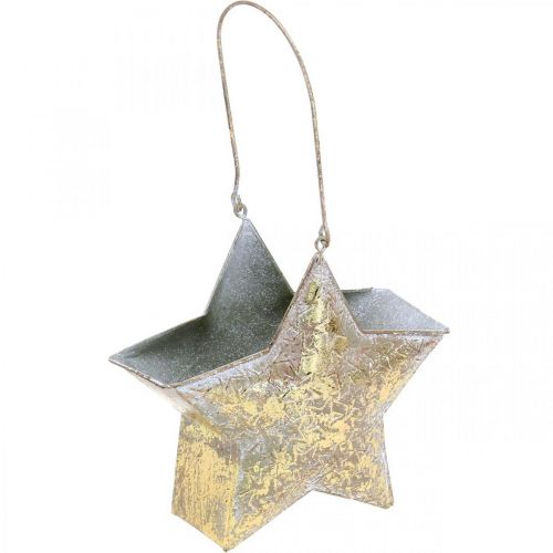 Floristik24 Estrela decorativa de metal para pendurar e decorar Golden Ø13cm