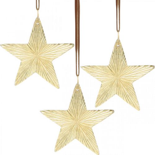 Floristik24 Estrelas para pendurar, decorações de metal, decorações para árvores de Natal douradas 9,5 × 9,5cm 3 unidades