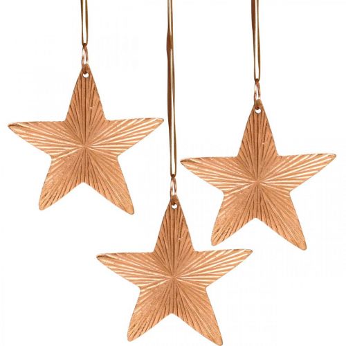 Floristik24 Pingente de estrela, decoração de Natal, decoração de metal cor de cobre 9,5 × 9,5 cm 3 unidades