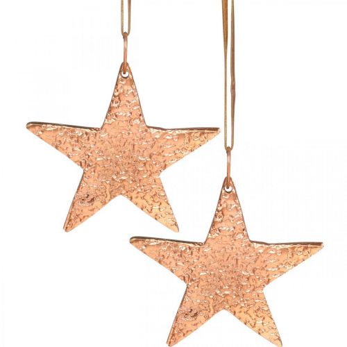 Floristik24 Estrela de cobre para pendurar, decoração de árvore de Natal, pingentes de metal 8 × 9cm 2pcs