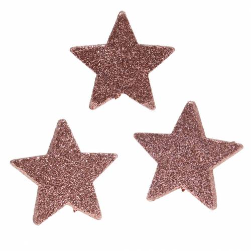 Floristik24 Estrela com decoração glitter sprinkle 6,5 cm rosa 36 unidades