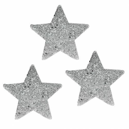 Itens Estrelas dispersas com glitter Ø6,5cm prata 36pcs