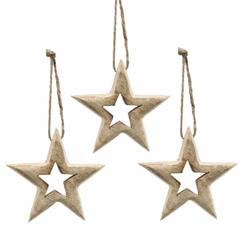 Floristik24 Estrelas de madeira para pendurar madeira de mangueira 10,5–11,5 cm 8 un.