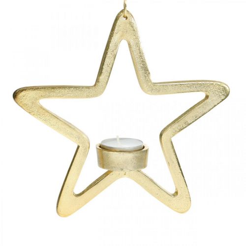 Itens Porta-velas decorativa estrela para pendurar metal dourado 20cm
