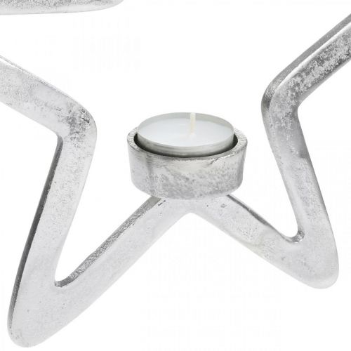 Itens Porta-velas estrela decorativa em metal para pendurar prata 24cm